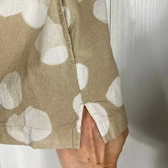 NWOT COS Shirt EU XL Relaxed-Fit Dot-Print Crinkle Pocket Button-Up Beige Cotton